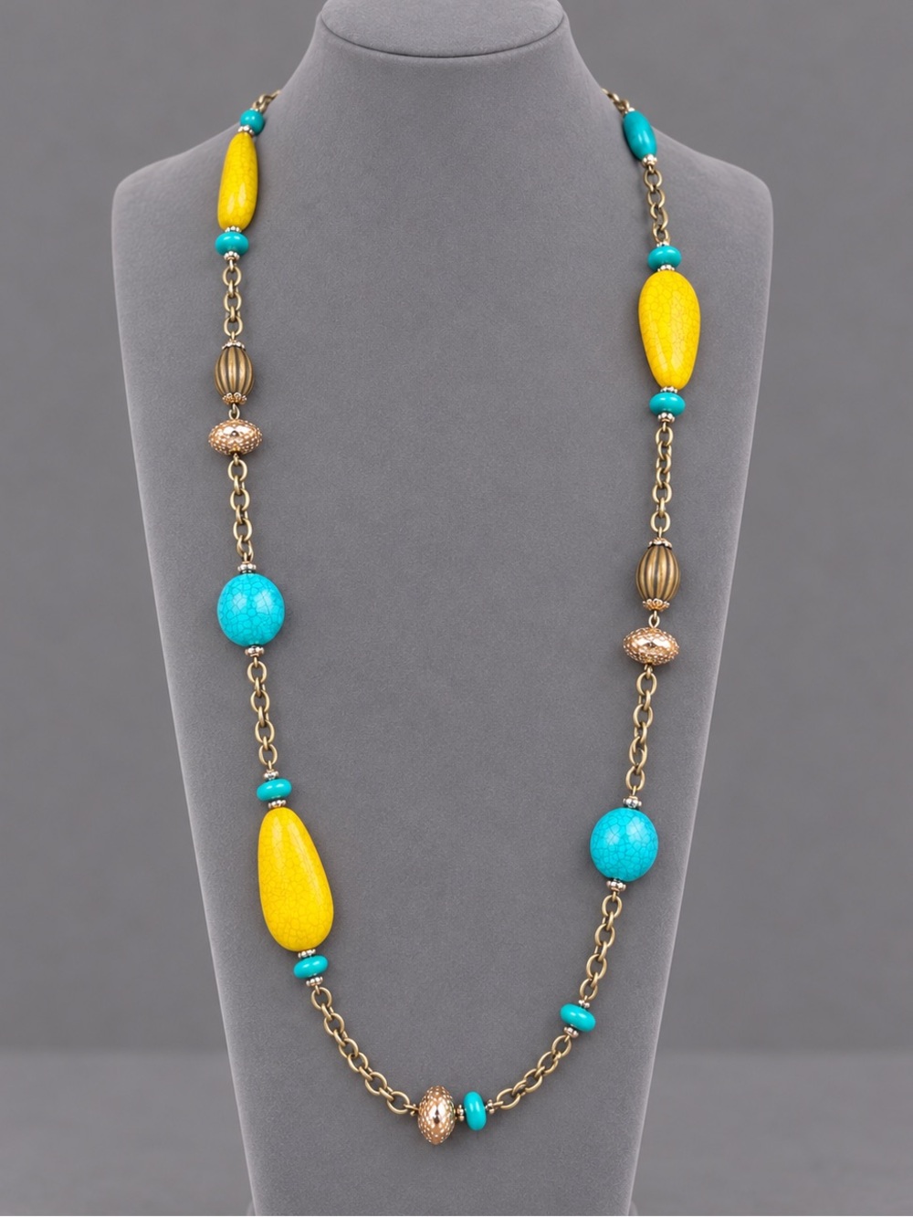 Premier Designs Buenos Aires Turquoise Yellow Beaded Necklace Bronze NWT 38" 727